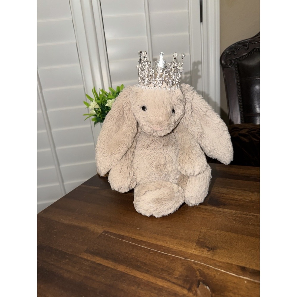 Jellycat Bashful Tan Bunny Plush Medium London Stuffed‎ Toy Animal Easter Crown